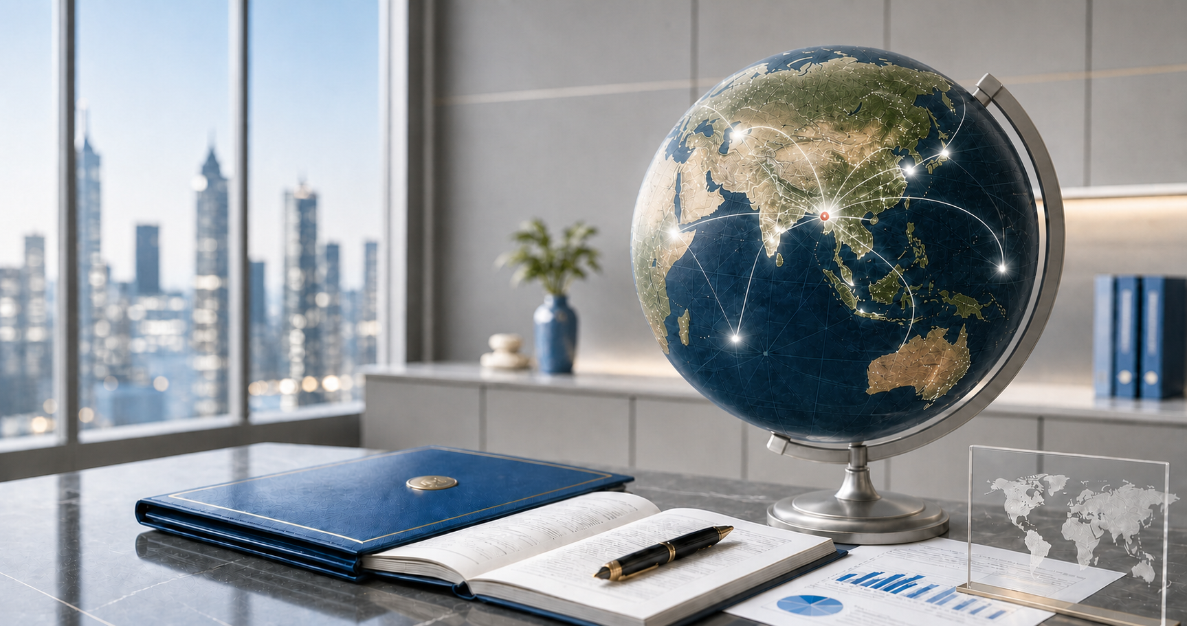 Globe highlighting India and international connections for cross-border advisory and FEMA compliance